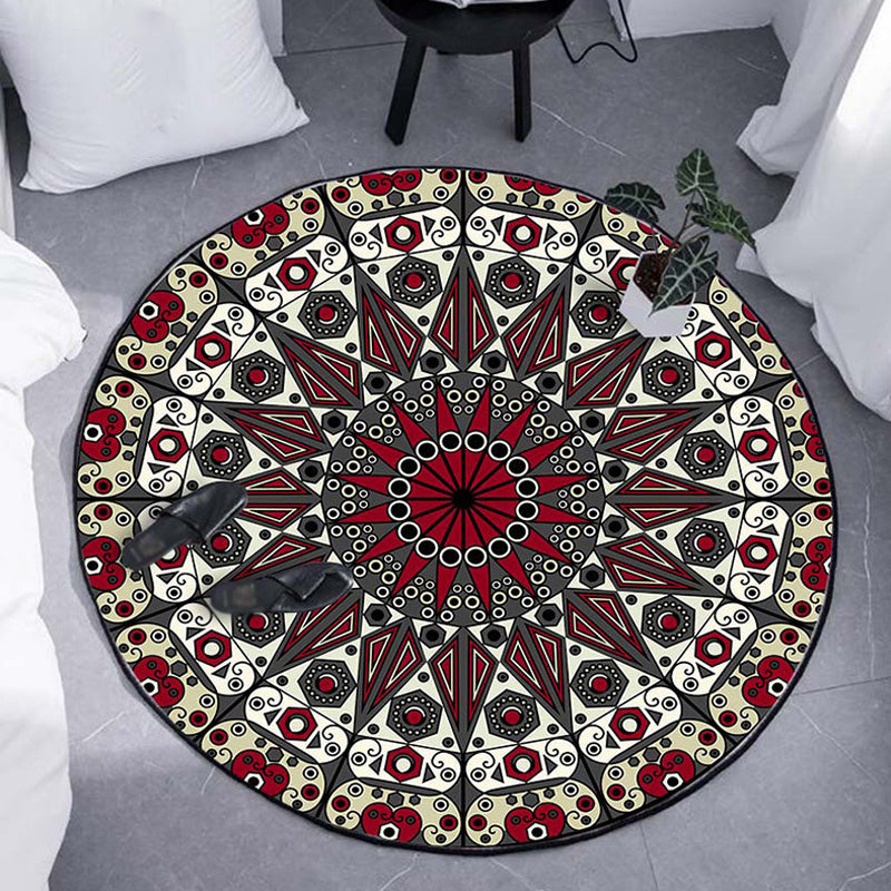 BowLift | Moroccan Circle Pattern Carpet with Flower Multicolor Polyester Carpet Washable Pet Friendly Non-Slip Rug for Living Room