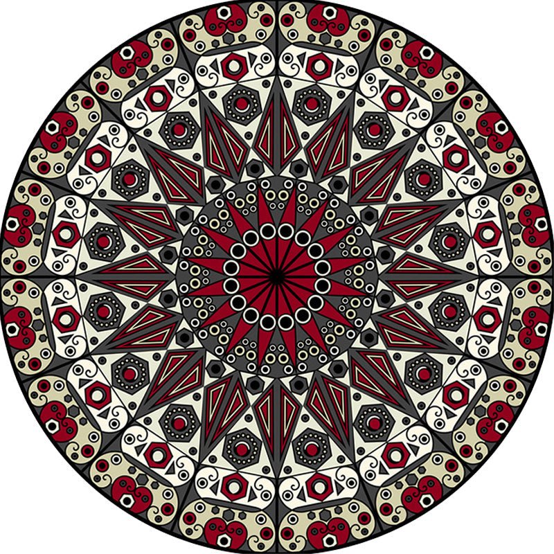 BowLift | Moroccan Circle Pattern Carpet with Flower Multicolor Polyester Carpet Washable Pet Friendly Non-Slip Rug for Living Room
