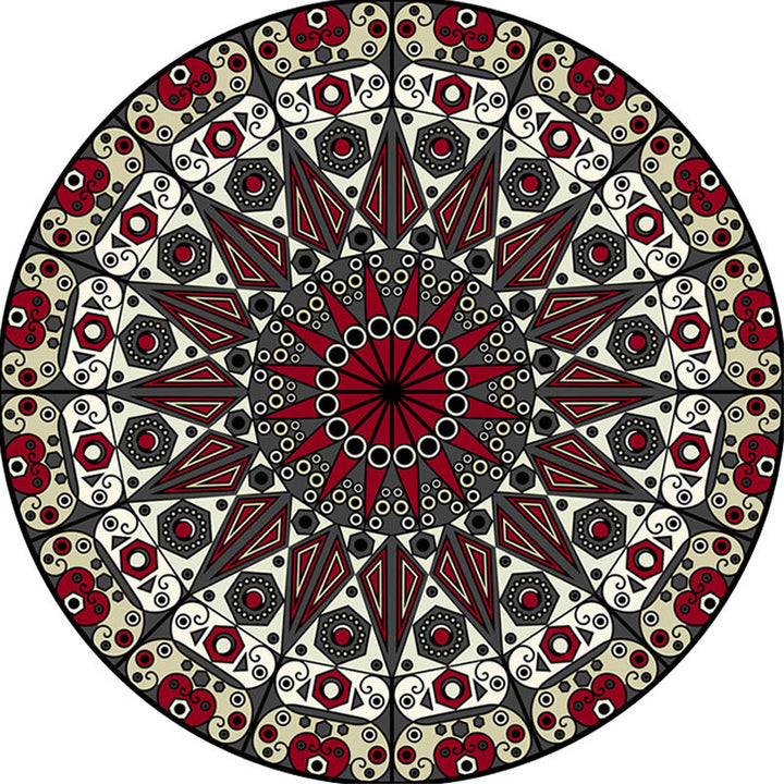 BowLift | Moroccan Circle Pattern Carpet with Flower Multicolor Polyester Carpet Washable Pet Friendly Non-Slip Rug for Living Room