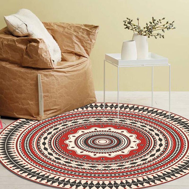 BowLift | Moroccan Circle Pattern Carpet with Flower Multicolor Polyester Carpet Washable Pet Friendly Non-Slip Rug for Living Room