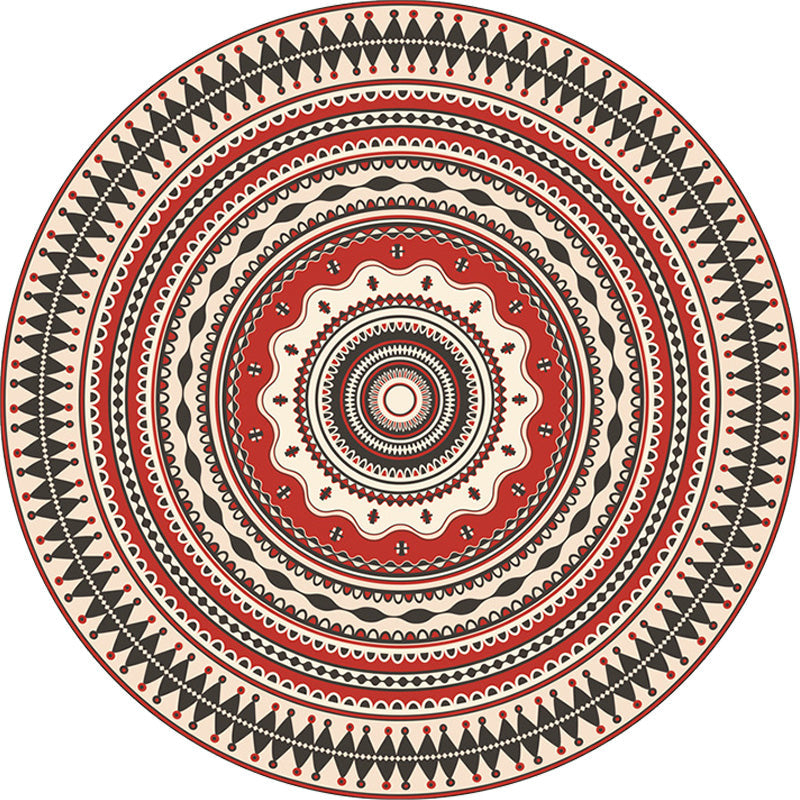 BowLift | Moroccan Circle Pattern Carpet with Flower Multicolor Polyester Carpet Washable Pet Friendly Non-Slip Rug for Living Room