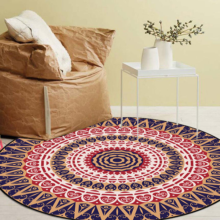 BowLift | Moroccan Circle Pattern Carpet with Flower Multicolor Polyester Carpet Washable Pet Friendly Non-Slip Rug for Living Room