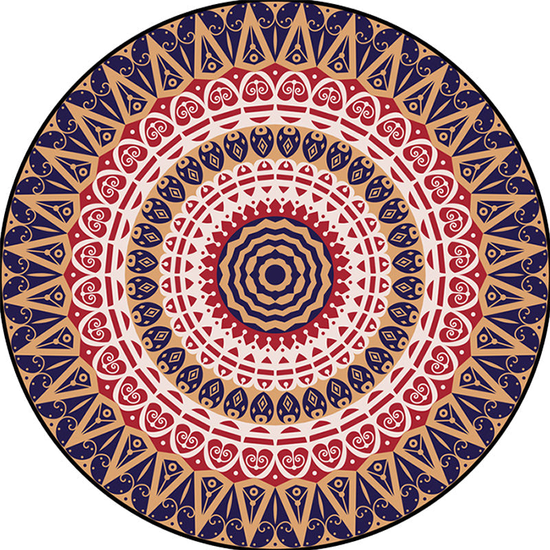 BowLift | Moroccan Circle Pattern Carpet with Flower Multicolor Polyester Carpet Washable Pet Friendly Non-Slip Rug for Living Room