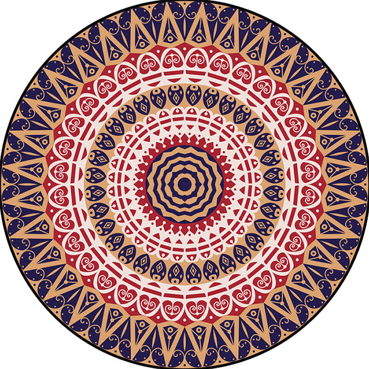 BowLift | Moroccan Circle Pattern Carpet with Flower Multicolor Polyester Carpet Washable Pet Friendly Non-Slip Rug for Living Room