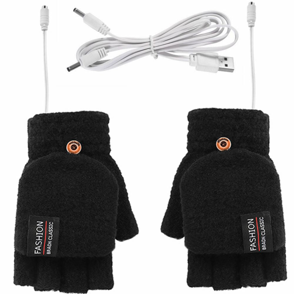Winter half finger gloves monochrome flip winter wool warm half gray open finger gloves for men and women USB heating