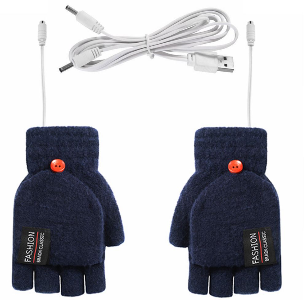 Winter half finger gloves monochrome flip winter wool warm half gray open finger gloves for men and women USB heating