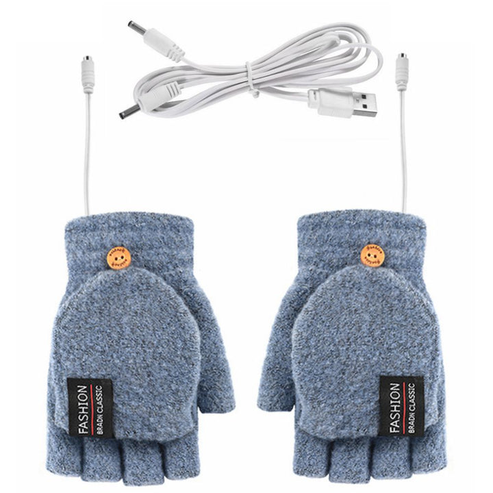 Winter half finger gloves monochrome flip winter wool warm half gray open finger gloves for men and women USB heating