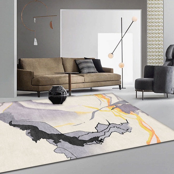 Gray Abstract Rug Polyester Modern Rug Washable Non-Slip Pet-Friendly Rug for the Living Room | Bowlift