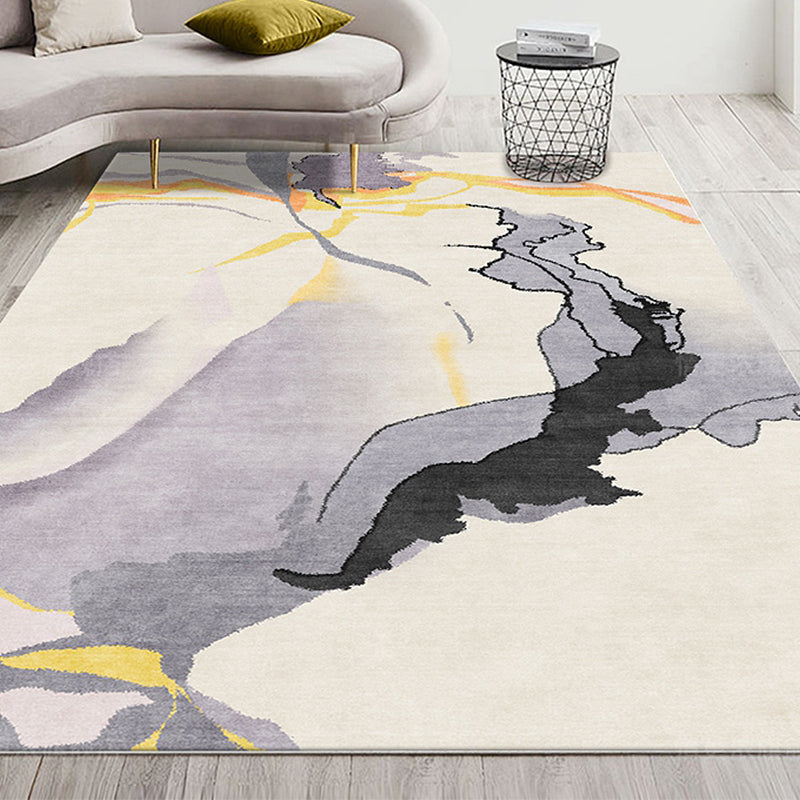 Gray Abstract Rug Polyester Modern Rug Washable Non-Slip Pet-Friendly Rug for the Living Room | Bowlift