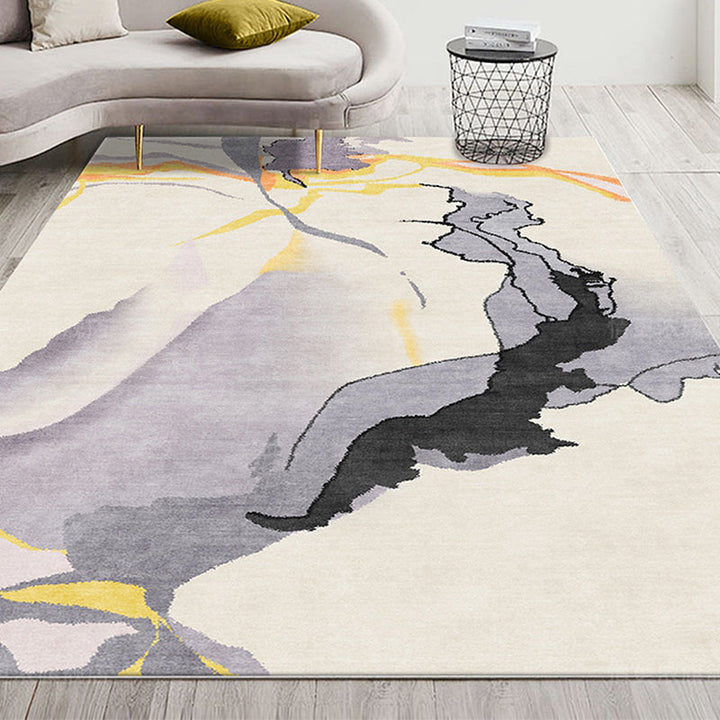 Gray Abstract Rug Polyester Modern Rug Washable Non-Slip Pet-Friendly Rug for the Living Room | Bowlift