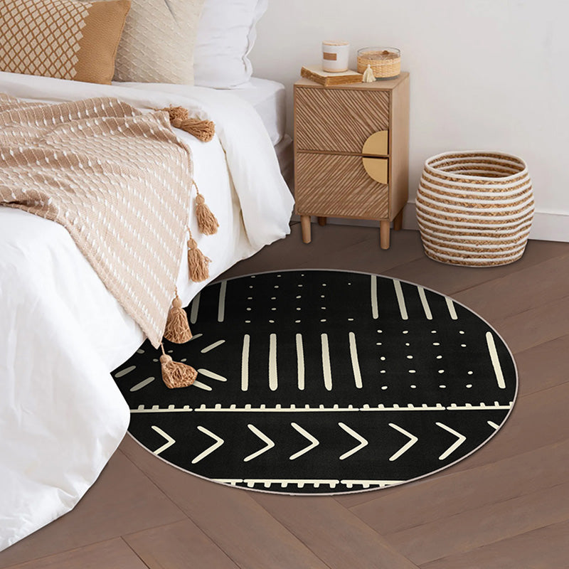 BowLift | Modernist geometric pattern rug with stripes black and yellow polyester rug non-slip backing washable pet-friendly rug for the bedroom