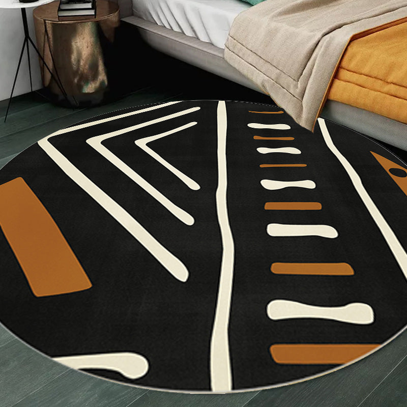 BowLift | Modernist geometric pattern rug with stripes black and yellow polyester rug non-slip backing washable pet-friendly rug for the bedroom