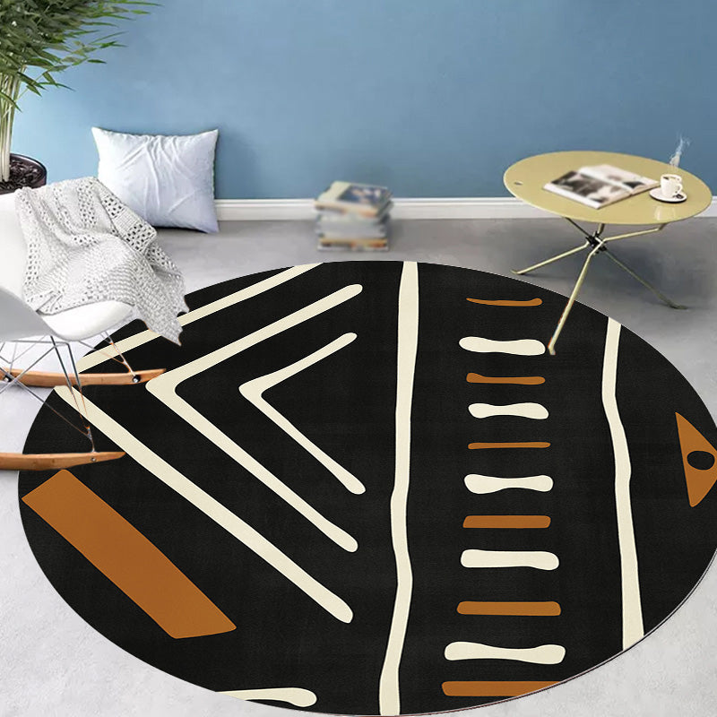 BowLift | Modernist geometric pattern rug with stripes black and yellow polyester rug non-slip backing washable pet-friendly rug for the bedroom