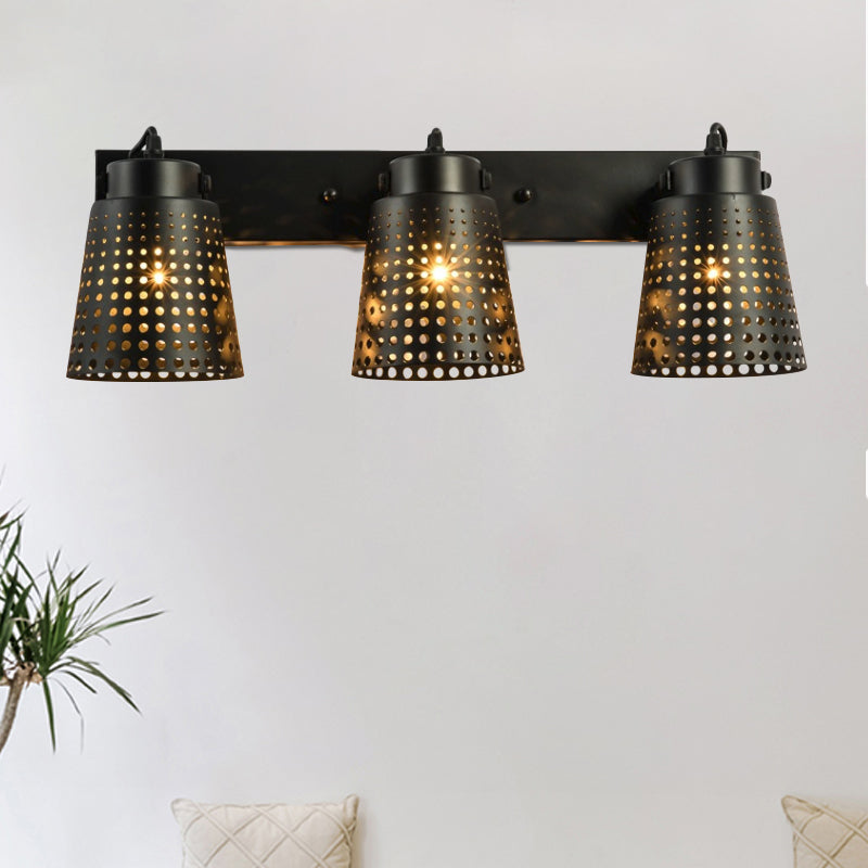 BowLift | Steel Wall Lamp with Hollow Design Industry 1/2/3-Head Indoor Rotating Wall Lamp in Black