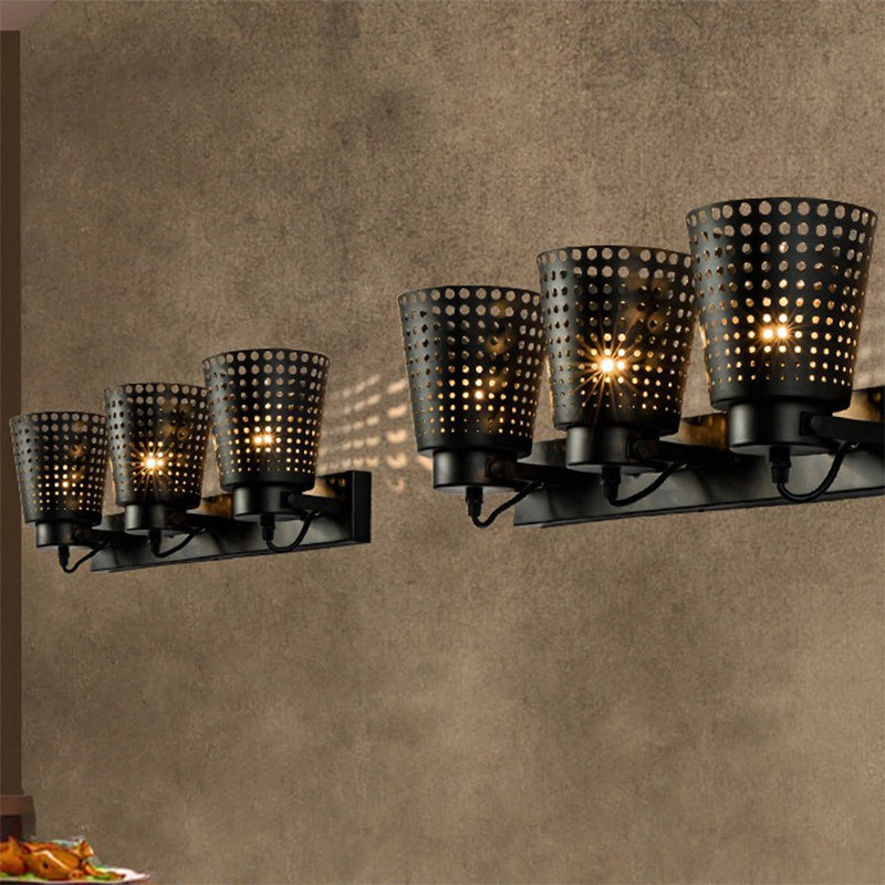 BowLift | Steel Wall Lamp with Hollow Design Industry 1/2/3-Head Indoor Rotating Wall Lamp in Black