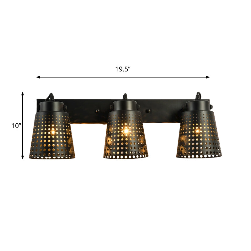 BowLift | Steel Wall Lamp with Hollow Design Industry 1/2/3-Head Indoor Rotating Wall Lamp in Black
