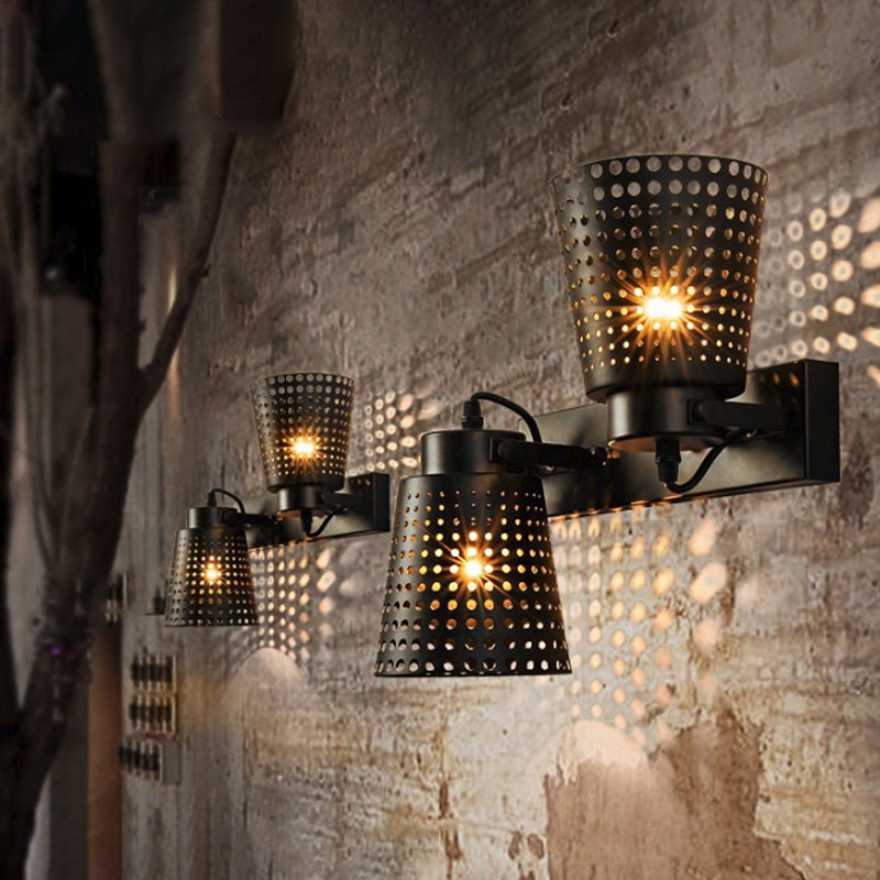 BowLift | Steel Wall Lamp with Hollow Design Industry 1/2/3-Head Indoor Rotating Wall Lamp in Black