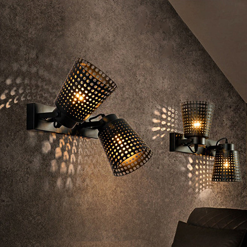 BowLift | Steel Wall Lamp with Hollow Design Industry 1/2/3-Head Indoor Rotating Wall Lamp in Black