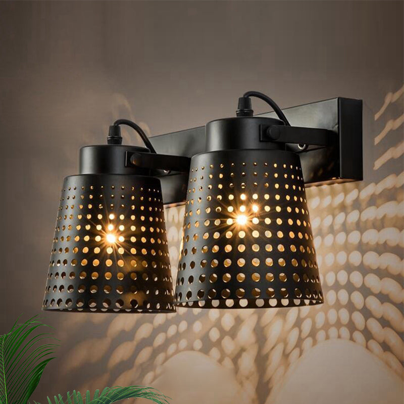 BowLift | Steel Wall Lamp with Hollow Design Industry 1/2/3-Head Indoor Rotating Wall Lamp in Black