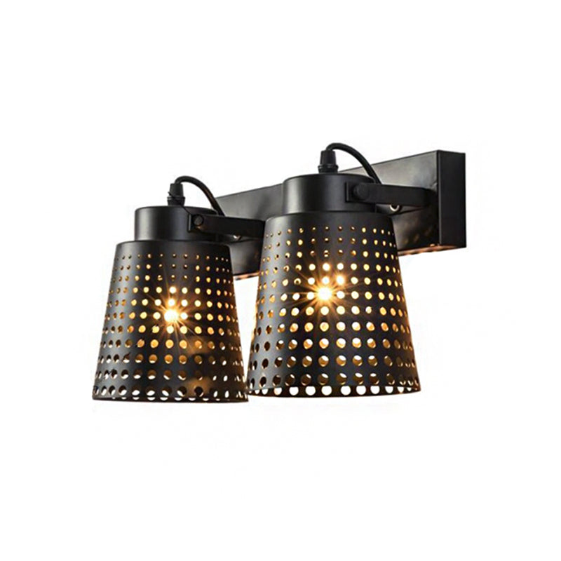 BowLift | Steel Wall Lamp with Hollow Design Industry 1/2/3-Head Indoor Rotating Wall Lamp in Black