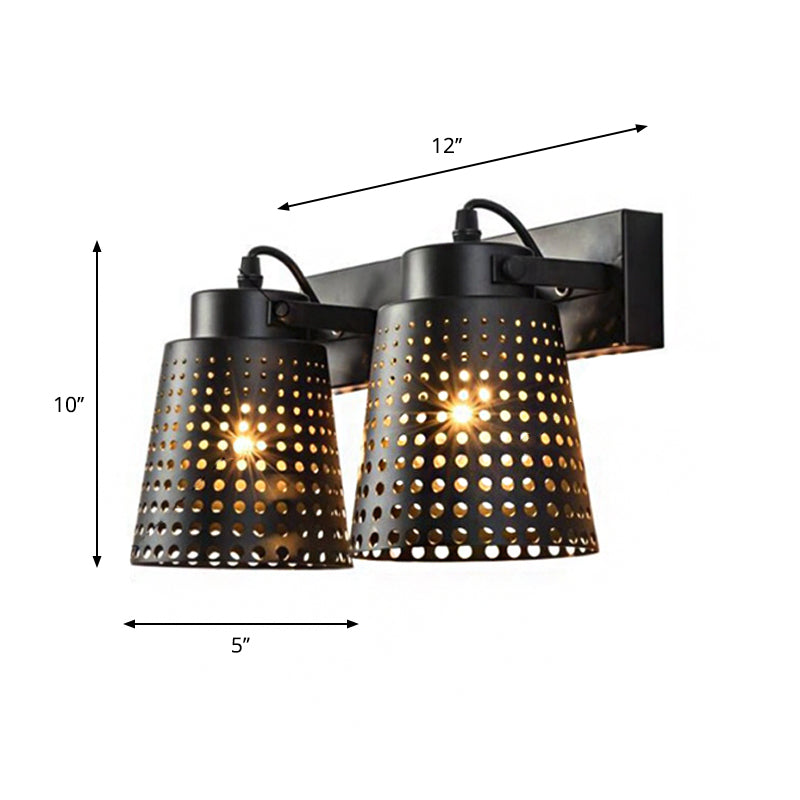 BowLift | Steel Wall Lamp with Hollow Design Industry 1/2/3-Head Indoor Rotating Wall Lamp in Black