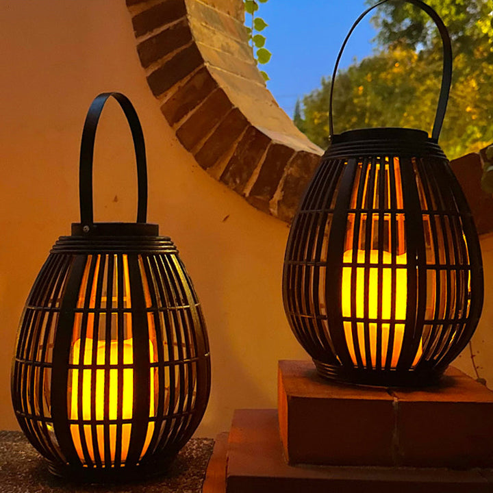 Modern Art Deco Solar Round Lantern Rattan LED Outdoor Landscape Light For Garden | Bowlift