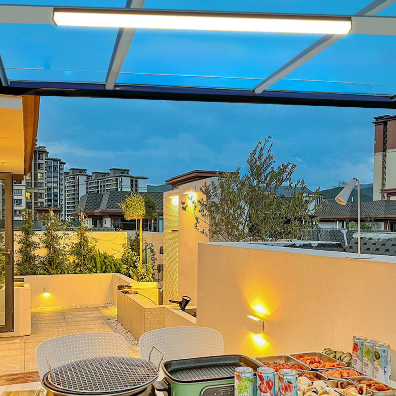 Modern Minimalist Long Rectangle Aluminum PC LED Flush Mount Ceiling Light For Outdoor Patio | Bowlift