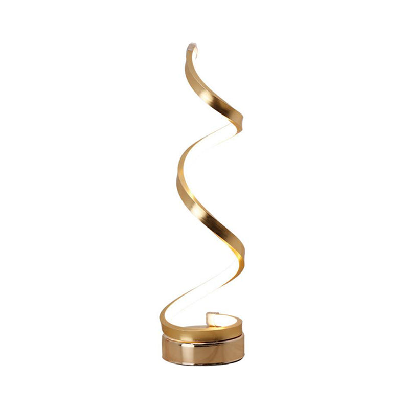 BowLift | Spiral Ribbon Metal Table Lamp Simplicity Black/White/Gold LED Work Lighting with Round Base in Warm/White Light