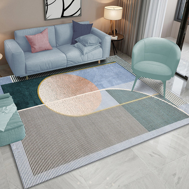 BowLift | Novelty Geometric Pattern Rug with Stripes Multicolor Polyester Rug Non-Slip Pet Friendly Washable Rug for Living Room