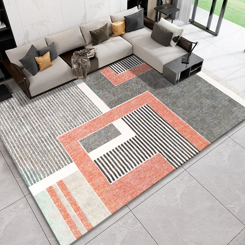 BowLift | Novelty Geometric Pattern Rug with Stripes Multicolor Polyester Rug Non-Slip Pet Friendly Washable Rug for Living Room