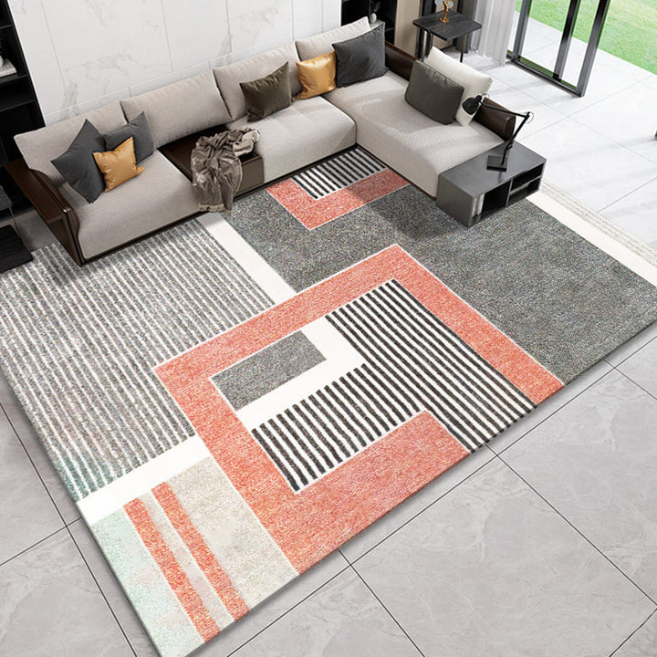 BowLift | Novelty Geometric Pattern Rug with Stripes Multicolor Polyester Rug Non-Slip Pet Friendly Washable Rug for Living Room