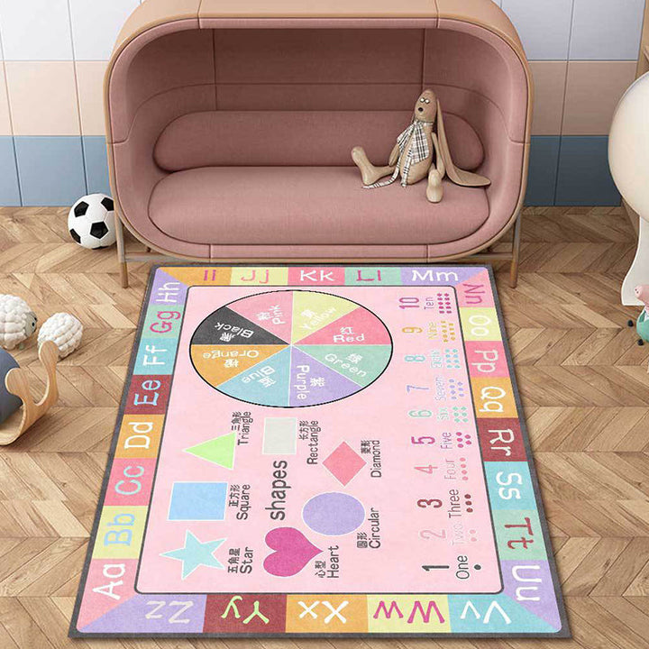 BowLift | Multicolor Kids Rug Kids Letter and Geometric Pattern Rug Polyester Washable Non-Slip Back Pet-Friendly Rug