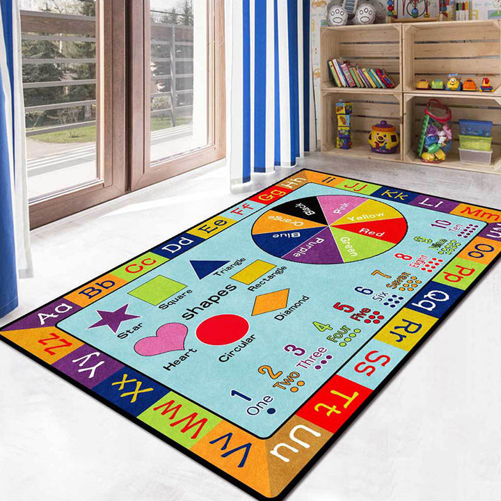 BowLift | Multicolor Kids Rug Kids Letter and Geometric Pattern Rug Polyester Washable Non-Slip Back Pet-Friendly Rug