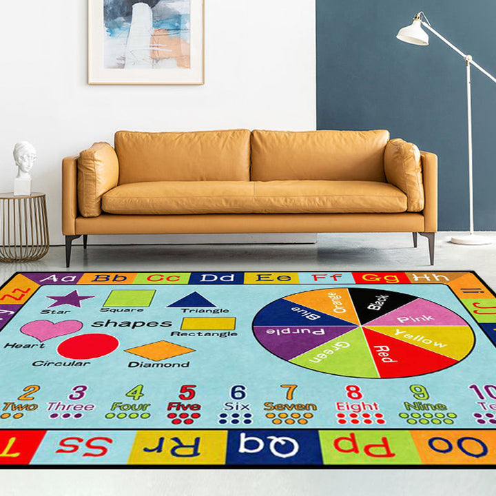 BowLift | Multicolor Kids Rug Kids Letter and Geometric Pattern Rug Polyester Washable Non-Slip Back Pet-Friendly Rug