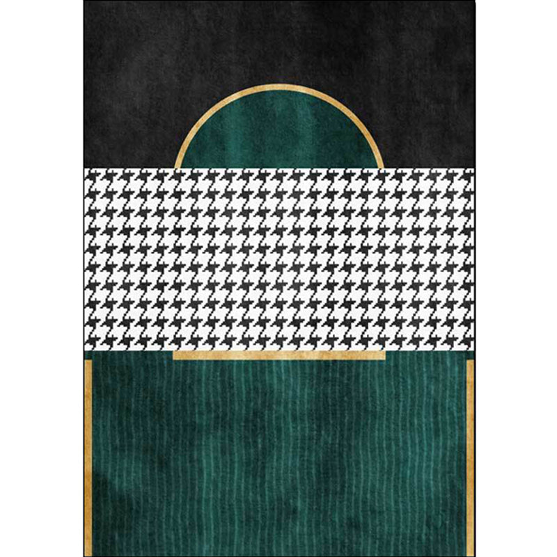 Green Living Room Carpet Modernism Geometric and Houndstooth Pattern Carpet Polyester Washable Non-Slip Back Pet Friendly Carpet | Bowlift