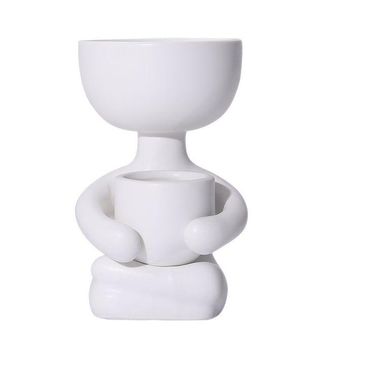 Sculptural Matte Ceramic Two-Tier Planter And Tea-Light Holder