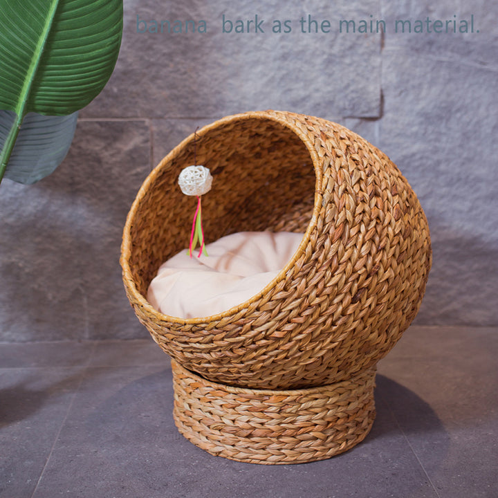 Modern Whimsical Woven Pet Bed Bowlift