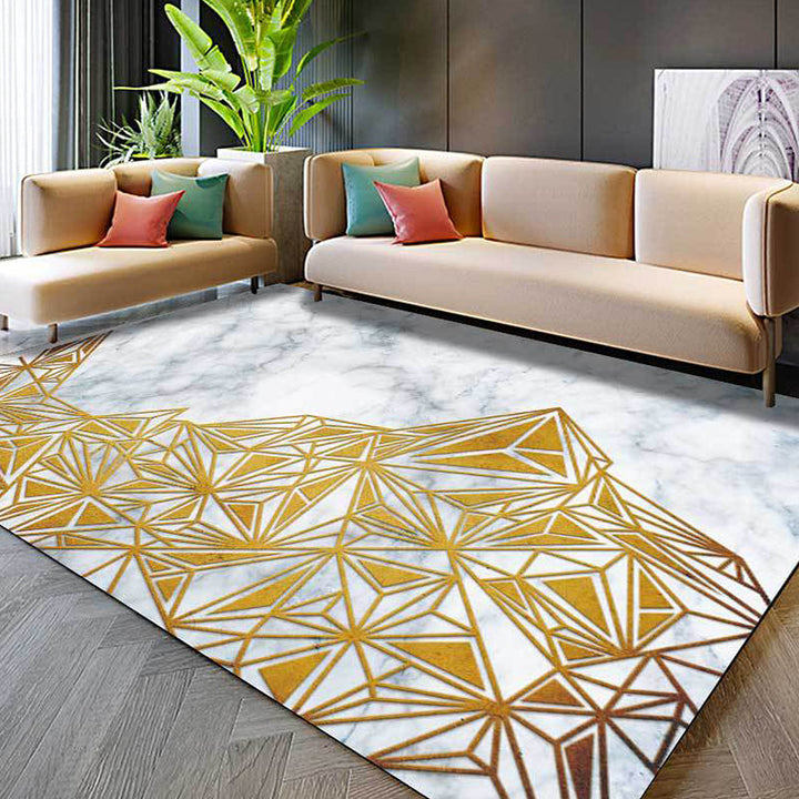 Golden geometric pattern rug polyester modern rug washable non-slip pet-friendly rug for the living room | Bowlift