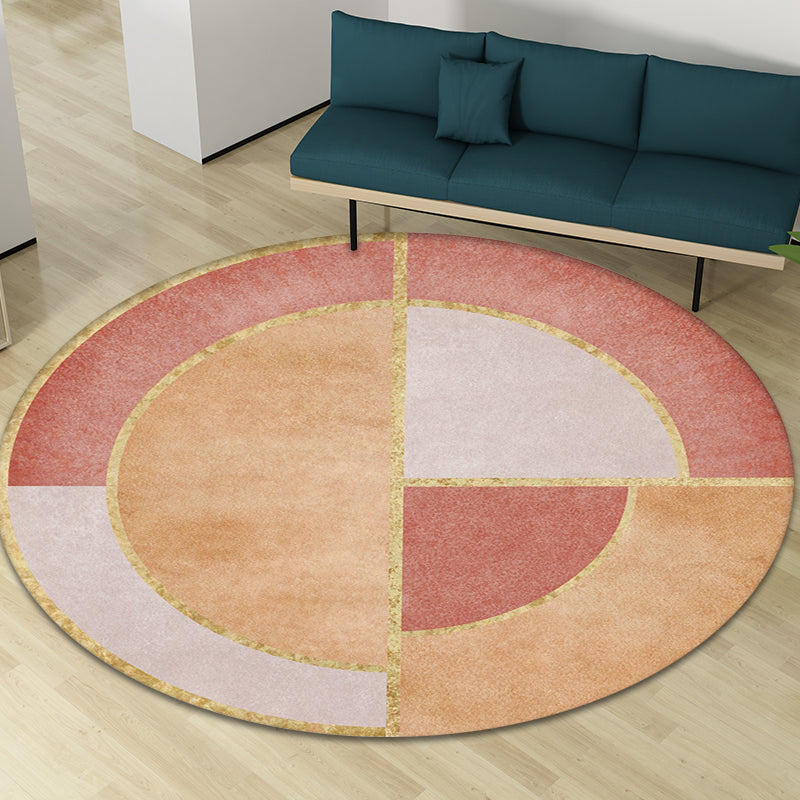 New Circle Pattern Rug Pink and Orange Polyester Rug Non-Slip Backing Pet-Friendly Washable Rug for the Living Room | Bowlift