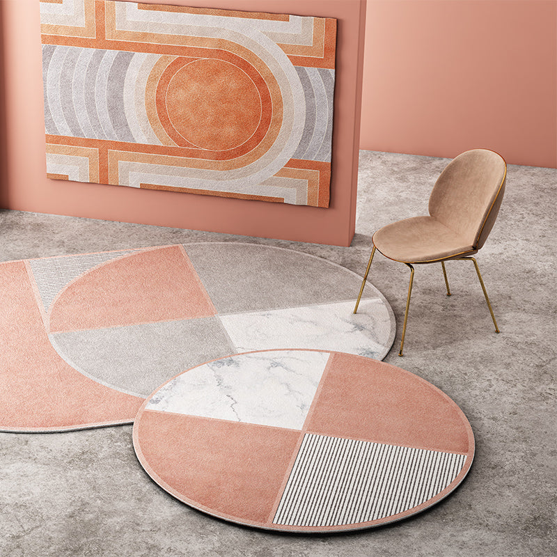 New Circle Pattern Rug Pink and Orange Polyester Rug Non-Slip Backing Pet-Friendly Washable Rug for the Living Room | Bowlift