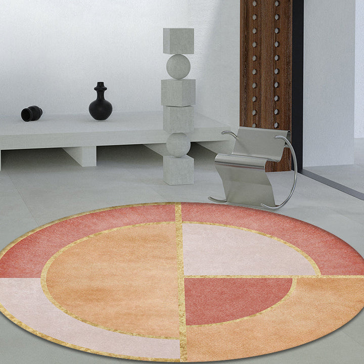 New Circle Pattern Rug Pink and Orange Polyester Rug Non-Slip Backing Pet-Friendly Washable Rug for the Living Room | Bowlift