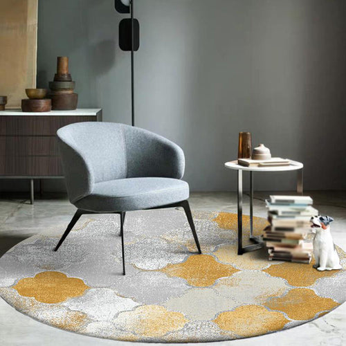 BowLift | Gold geometric ogee pattern rug synthetic Moroccan area rug washable pet-friendly rug for decoration