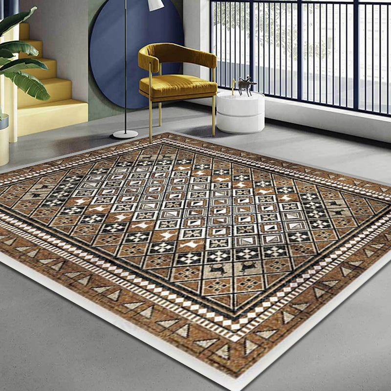 BowLift | Moroccan Living Room Carpet Brown Tribal Geometric Pattern Carpet Polyester Washable Non-Slip Pet-Friendly Area Rug