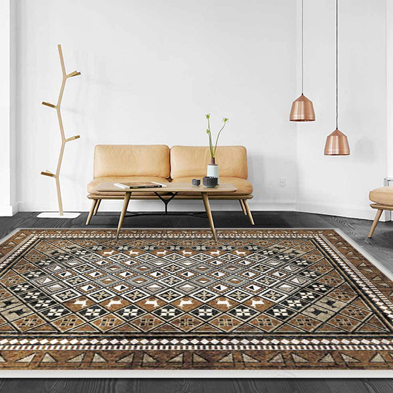 BowLift | Moroccan Living Room Carpet Brown Tribal Geometric Pattern Carpet Polyester Washable Non-Slip Pet-Friendly Area Rug