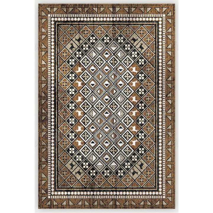 BowLift | Moroccan Living Room Carpet Brown Tribal Geometric Pattern Carpet Polyester Washable Non-Slip Pet-Friendly Area Rug