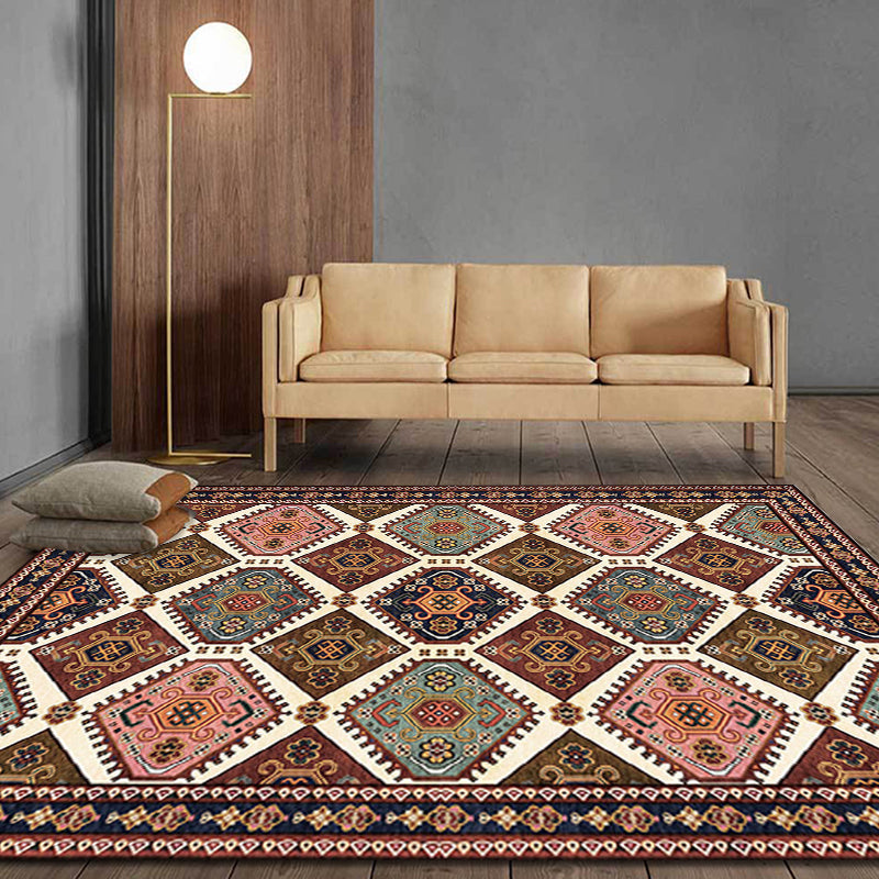 BowLift | Moroccan Living Room Carpet Brown Tribal Geometric Pattern Carpet Polyester Washable Non-Slip Pet-Friendly Area Rug