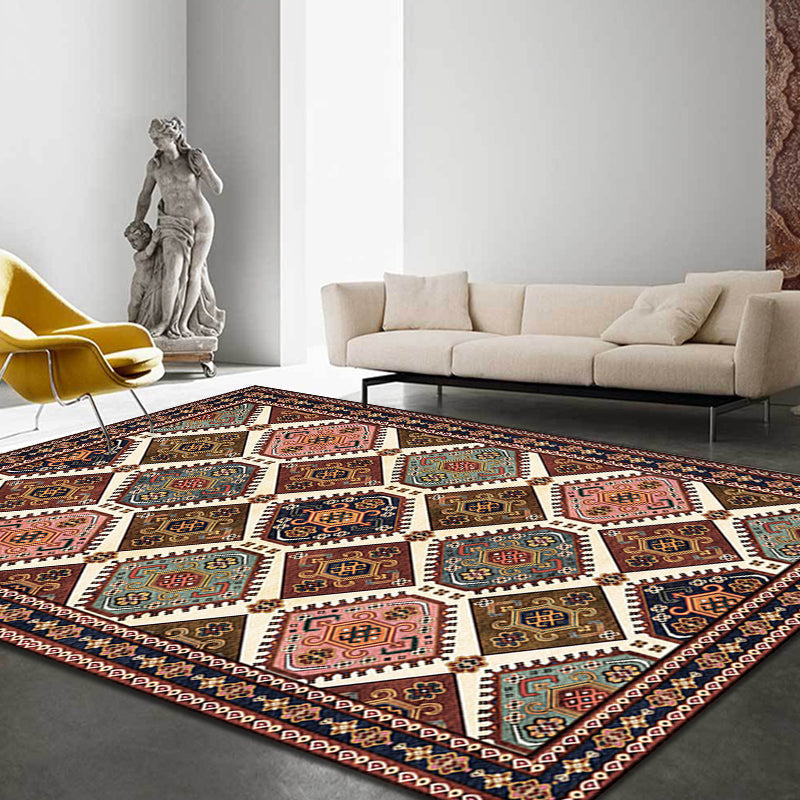 BowLift | Moroccan Living Room Carpet Brown Tribal Geometric Pattern Carpet Polyester Washable Non-Slip Pet-Friendly Area Rug