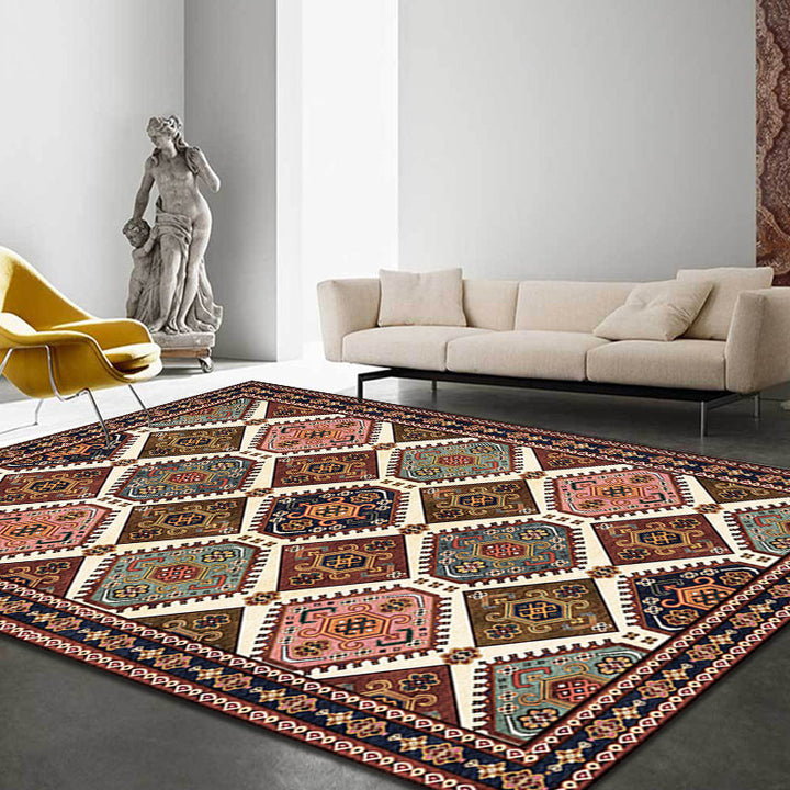 BowLift | Moroccan Living Room Carpet Brown Tribal Geometric Pattern Carpet Polyester Washable Non-Slip Pet-Friendly Area Rug