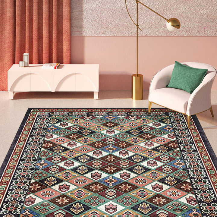BowLift | Moroccan Living Room Carpet Brown Tribal Geometric Pattern Carpet Polyester Washable Non-Slip Pet-Friendly Area Rug