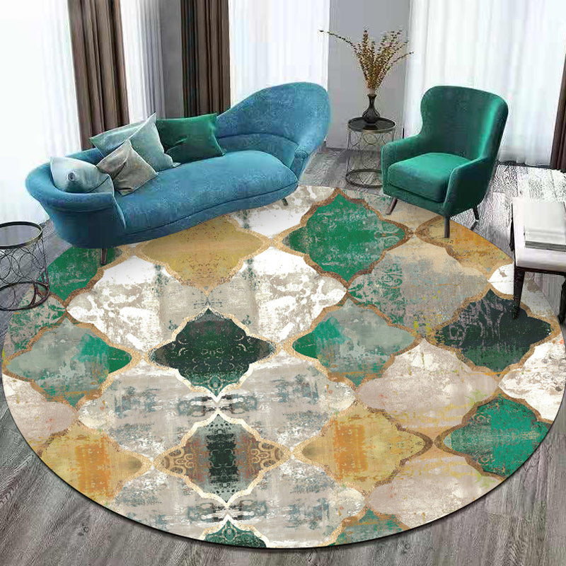 Moroccan geometric pattern rug green polypropylene rug non-slip pet-friendly washable rug for the living room | Bowlift